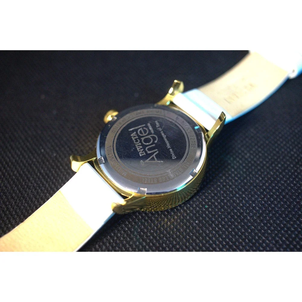 Invicta 22496 14k Gold Angel Quartz White Leather Strap Womens Watch 38mm